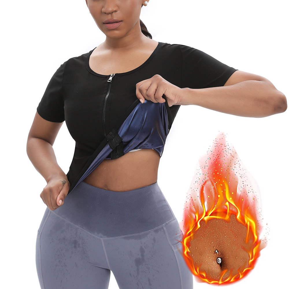 Women's Short Sleeve Running Sports Clothing Yoga Fitness Shapewear Cross-Over Design Inducing Sweat_voghion.com