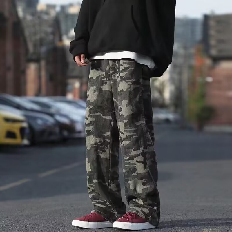 Cross-border Camouflage Workwear Jeans Men's High Street Loose Trousers Boys Spring and Autumn Straight-tube Loose Waist Casual Pants Cross-border Camouflage Workwear Jeans Men's High Street Loose Trousers Boys Spring and Autumn Straight-tube Loose Waist Casual Pants