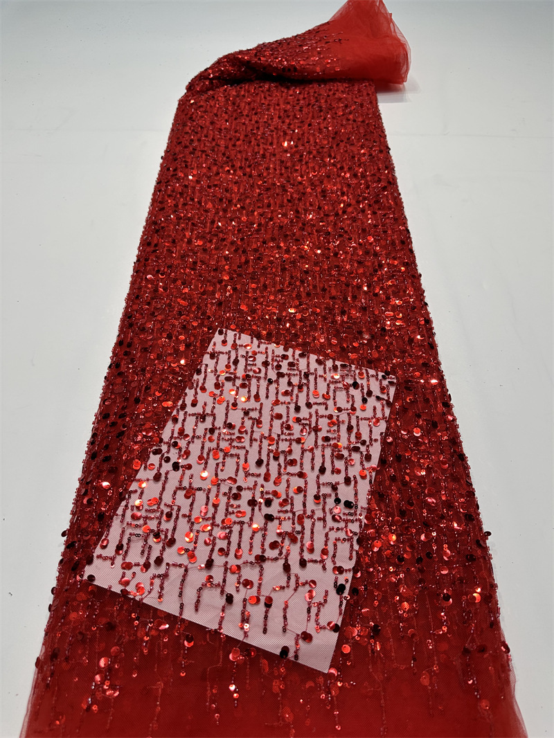 Fábrica al por mayor sequinilla bordada perlas tubo bordado tela de moda rendimiento de escenario ropa de vestir de alta calidad tela