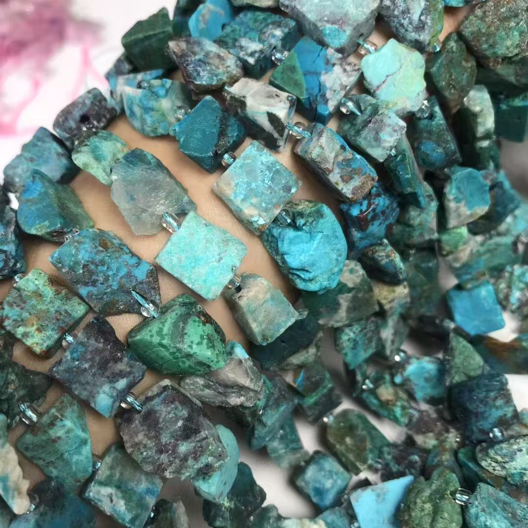 天然凤凰松石原石大随型半成品散珠 diy手工饰品配件手链项链批发