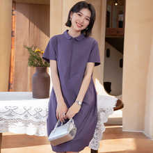 衬衫领纯色女装遮肚大码2025连衣裙女新款宽松休闲短袖棉裙子夏