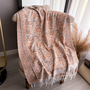 Ethnic Style Cashew Flower Scarf for Women New Imitation Cashmere Warm and Thickeneded Travel Outer Warm Long Tassel Shawl