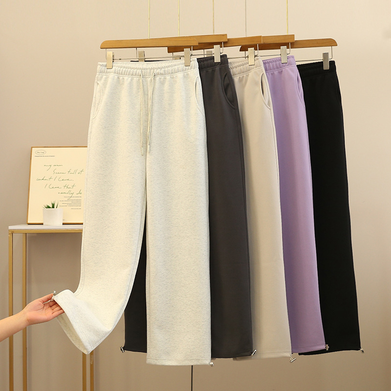 Crescent Pocket Wide-Leg Pants in Off-White with Elastic Waist and Cuffs, Casual Pants for Women, New Spring 2025 Style, Petite Long Pants