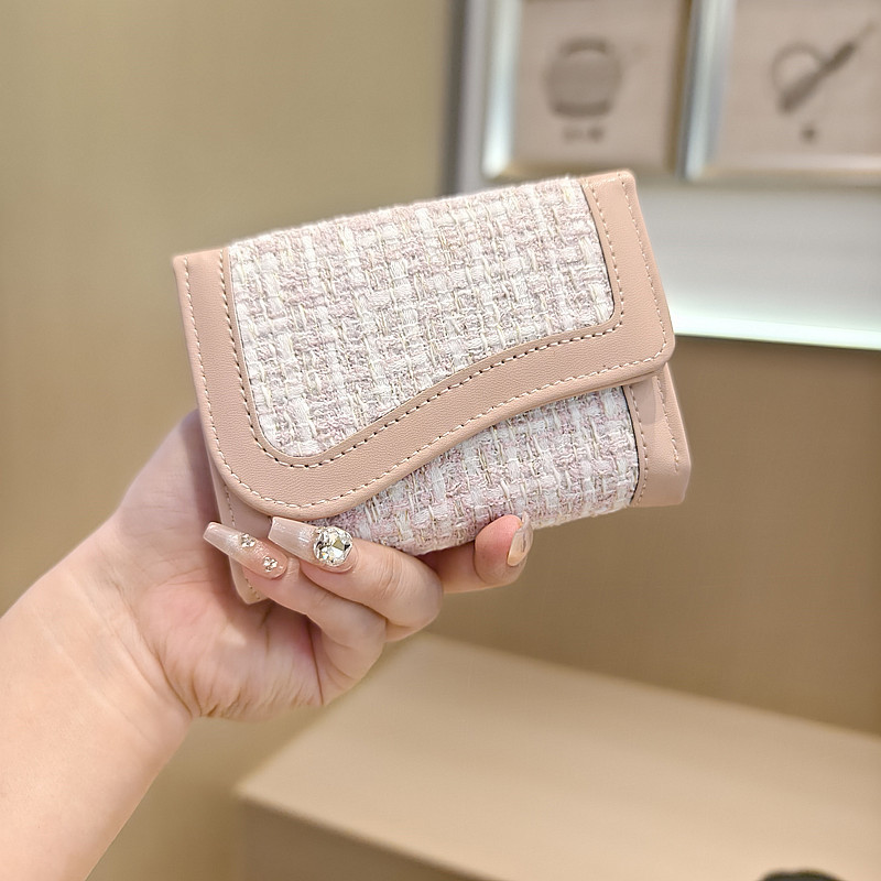 Daini Korean Style New Simple Solid Color Tweed Patchwork 70% off Large Capacity Short Women's Wallet