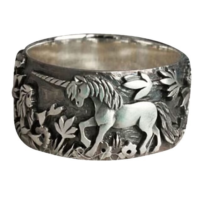 Vintage Einhorn Blumenring Für Damen Und Herren Silber Schmuck_voghion.com