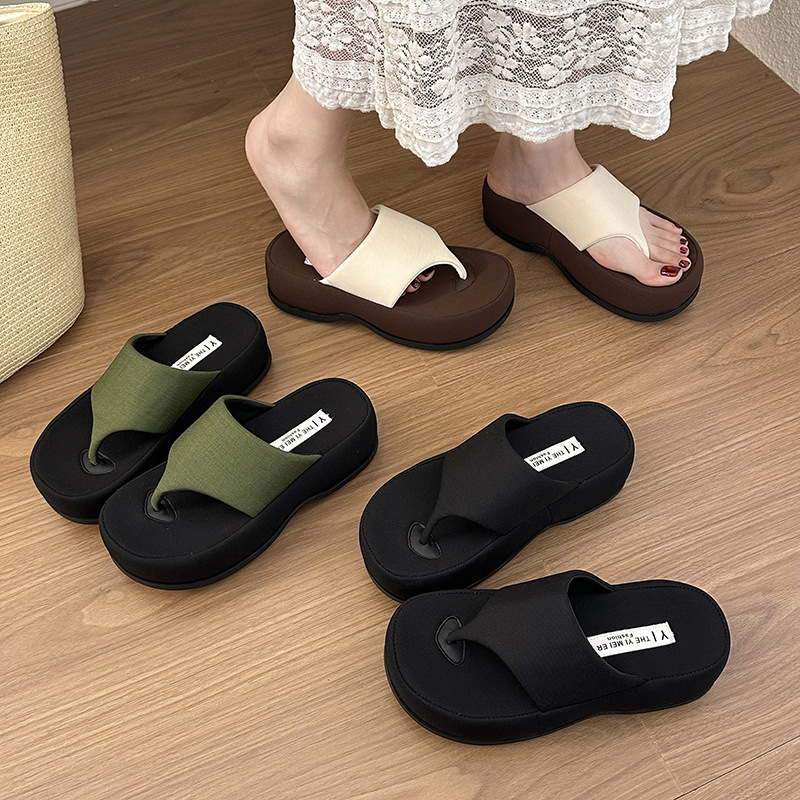 Women's Platform Flip Flops Korean Style Thick Soled Beach Sandals_voghion.com