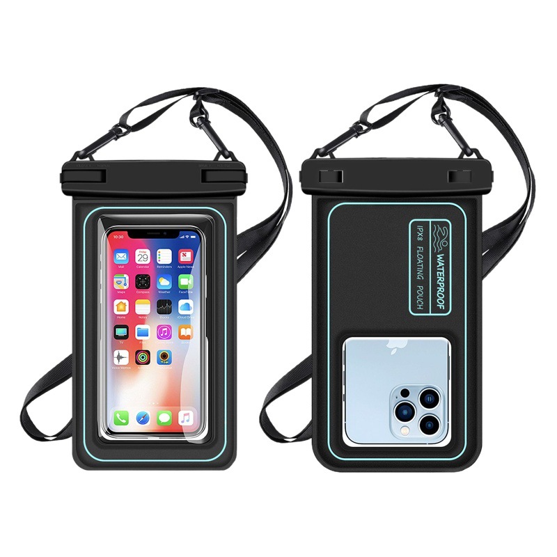 Cross-Border Hot-Selling Dual-Hook Sponge Floating Waterproof Phone Bag, Waterproof Phone Case for Swimming, Touch Screen Phone Cover