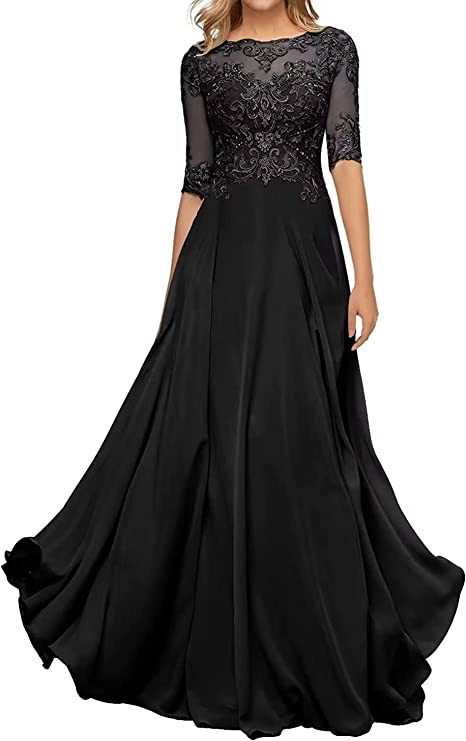 Nuevo Comercio exterior Amazon popular vestido de noche de encaje cuello redondo elegante adelgazamiento gasa largo piso-longitud vestido de banquete