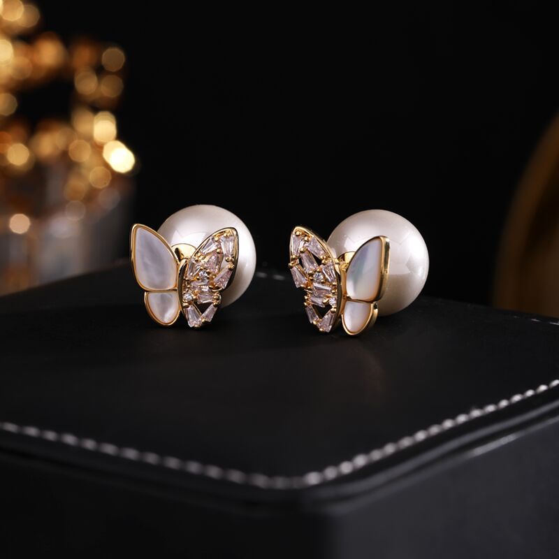 高版本S925銀+加厚真金電鍍蝴蝶兩戴輕奢耳環高級感小眾復古耳釘