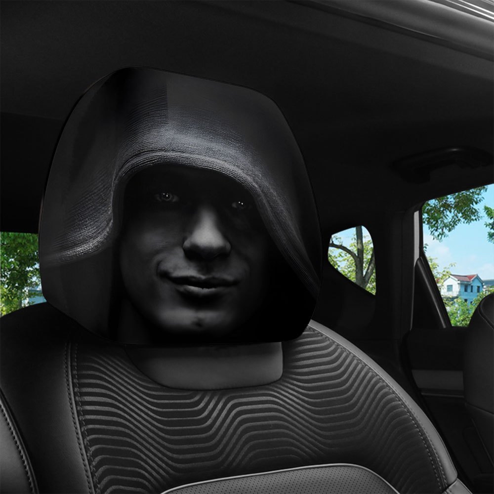 Car Headrest Cover with Dark-Themed Mysterious Figure Print, Can Be Customized with Label and Image, Popular Cross-Border Product, Universal Fit