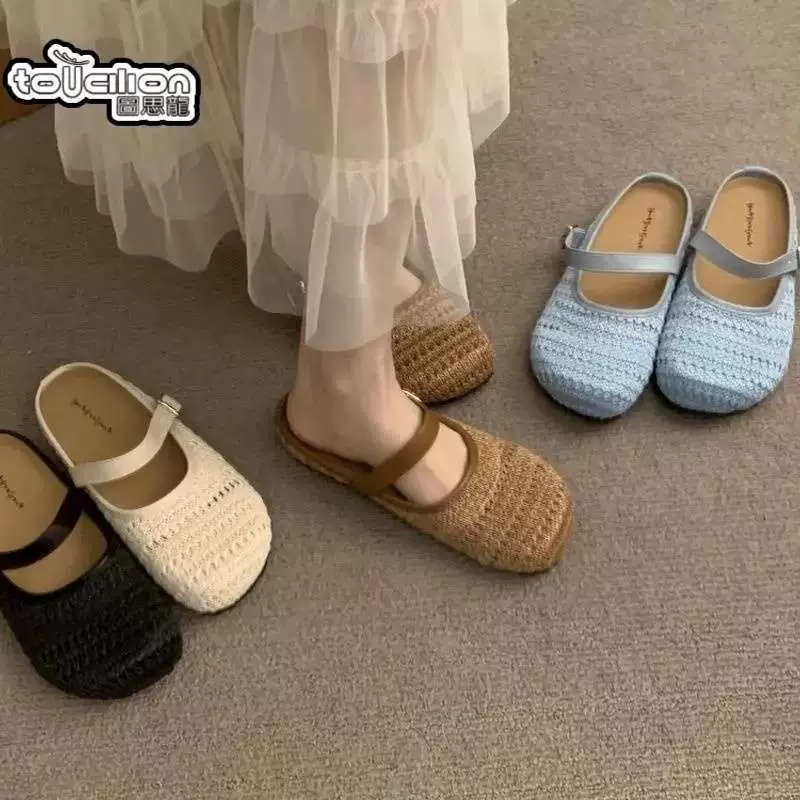 Однострочные заплетенныеBirkenstock полудолго-повседневные ботинки для женской летней одежды 2025 новая обувь на толстой подошве слипоны Mule слини