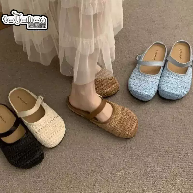 Однострочные заплетенныеBirkenstock полудолго-повседневные ботинки для женской летней одежды 2025 новая обувь на толстой подошве слипоны Mule слини