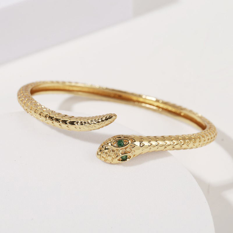 Fashion Copper Zircon Snake Open Bracelet display picture 4