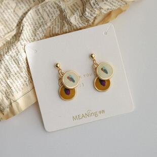 Handmade Oil Painting-Like Silver Needle High-End Hypoallergenic Asymmetrical Earrings Geometric Retro Earrings 2022 Summer New Style