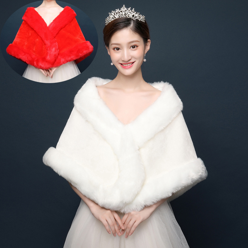 Bride Wedding Dress Fur Shawl Wedding Etiquette Autumn and Winter Warm Large Cape Ball Performance Large Size Bride Wedding Dress Fur Shawl Wedding Etiquette Autumn and Winter Warm Large Cape Ball Performance Large Size