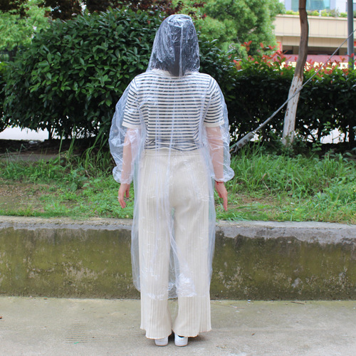 Disposable raincoat hooded new material transparent white 60 grams with hat rope and sleeve cuffs elastic band adult raincoat 