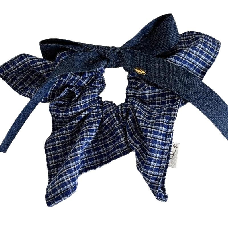 Geruit strik haarelastiek voor dames, herfst en winter accessoire_voghion.com