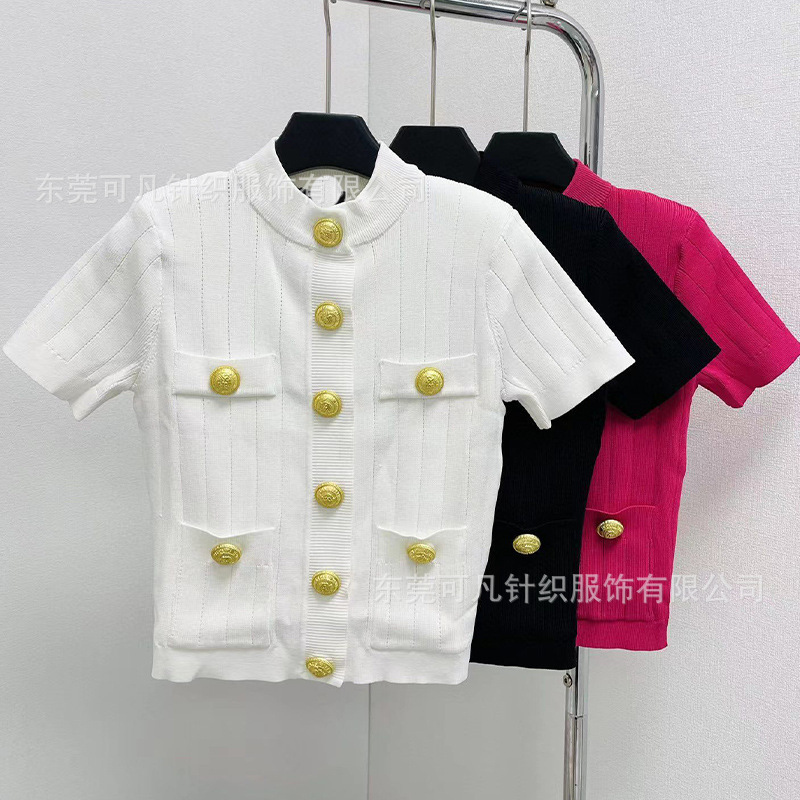 Balmain crew neck knitted short sleeve cardigan socialite wind slim waist knitted short sleeve jacket 2024 new wholesale