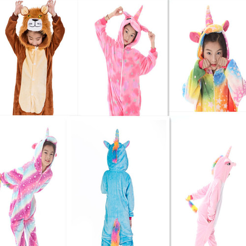 Children's Mixed Batch Cartoon Animal One-Piece Pajamas Rainbow Pegasus Fleece Lion Cute Long Sleeve Homecoming Wear Wholesale