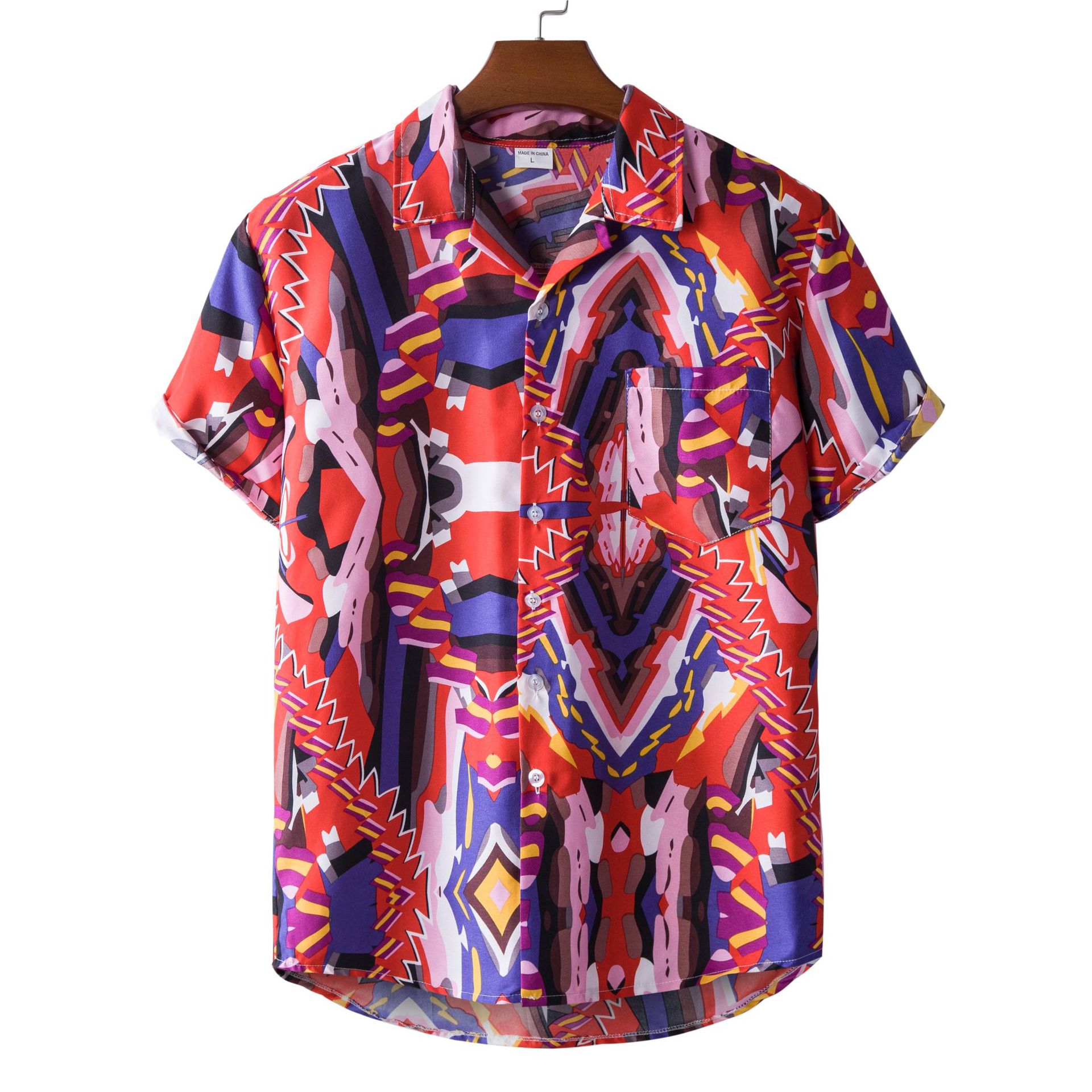 Suministro de comercio exterior transfronterizo 2021 Camisa de manga corta hawaiana estampada estilo étnico para hombres Camisa de manga corta para hombres