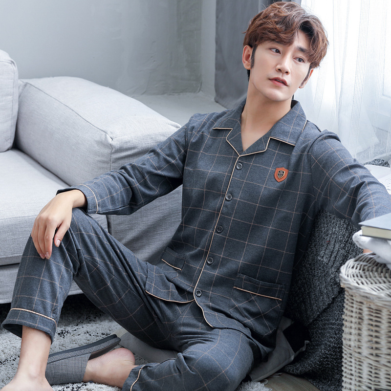 남성용 잠옷 남성 봄 가을용 100% 순면 긴팔 여름 2023 여름 홈웨어 세트 가정용 캐주얼