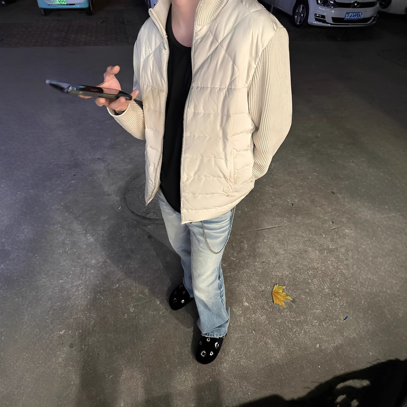 正确版本现货高品质蒙家新款立领羊毛针织拼接羽绒服百搭款情侣款|undefined