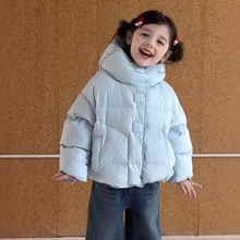 中大女童新国标90白鸭绒三防羽绒服日系女孩子泡芙领连帽羽绒外套