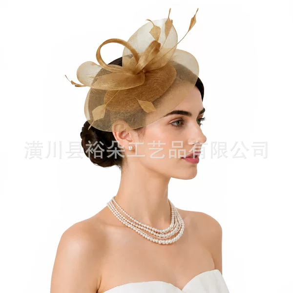 Amazon's best-selling European and American bridal feather headpiece, mesh headband, hairpin for horse racing festivals, banquet hair accessory, tea party hair ornament