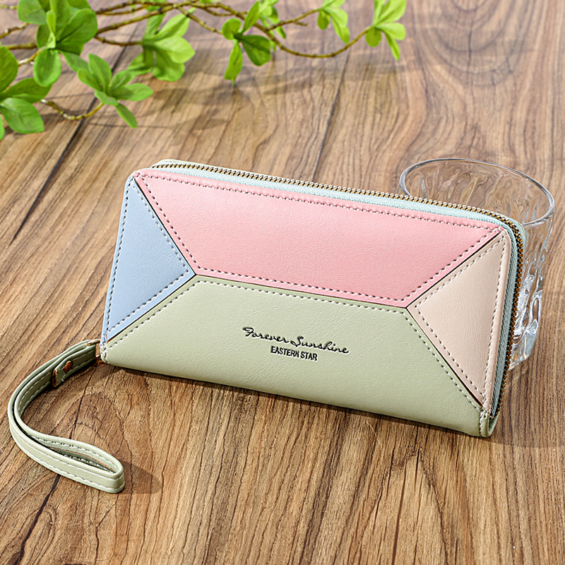 Daily Occasion Pu Leather Material Women's Color Block Pu Leather Zipper Wallets
