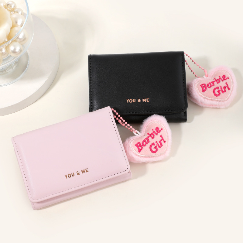 Linyan Korean Version New Sweet Velvet Letter Heart Pendant Small 70% off Thin Women's Short Wallet