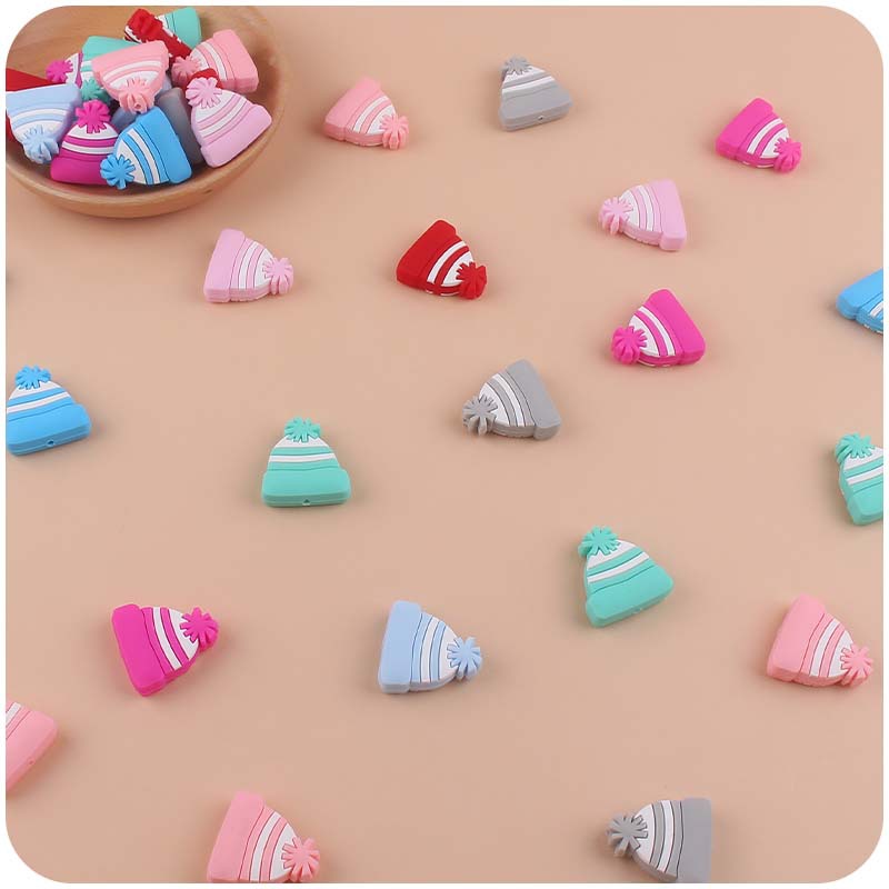 Suministros para bebés de dibujos animados de silicona de Navidad sombrero mordedor cuentas creativas DIY bebé molar Cadena de pezón cadena anti-caída Accesorios