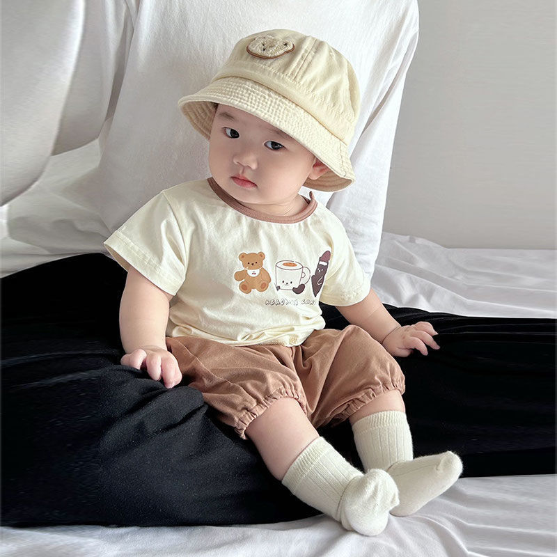 ベビー服、男の子用夏用薄手スーツ、かわいい夏服、超かわいい半袖カジュアル万能大型PPパンツ2点セット|undefined