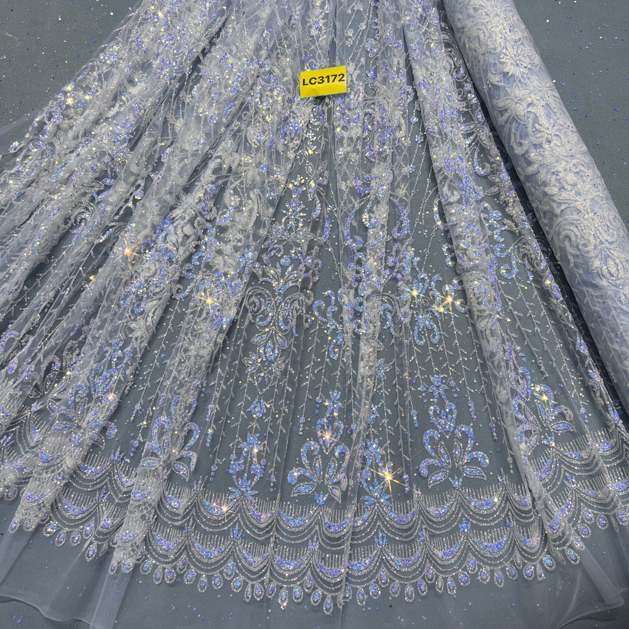 LC3172花型款10Y起订 婚纱礼服 面料 网纱洒金片 喷金网纱 金葱粉