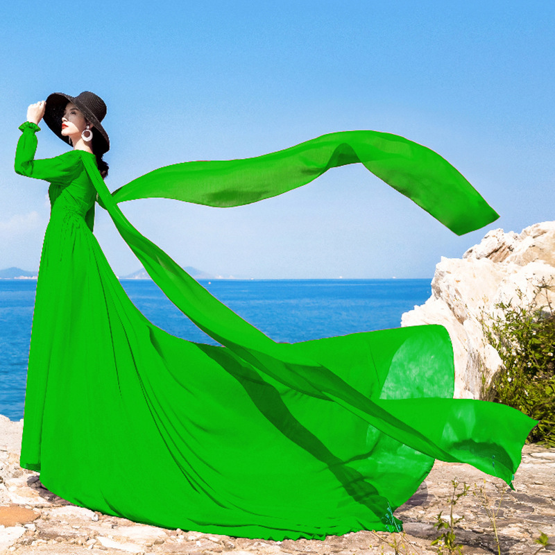 Xishuangbanna Beach Dress, Super Fairy-Like Travel Photography Outfit, Red Large Hem with Trailing Tail, Flowing Floor-Length Dress