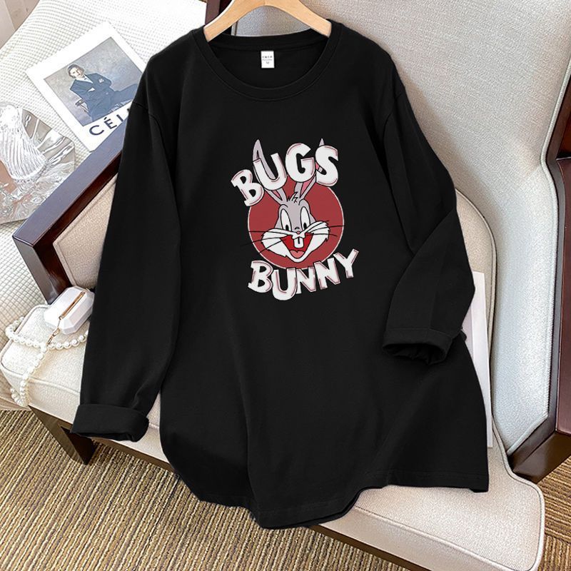 純綿長袖tシャツ女性秋新作韓国版ins潮オリジナルデザイン感プリント超美しいシャツ上着|undefined