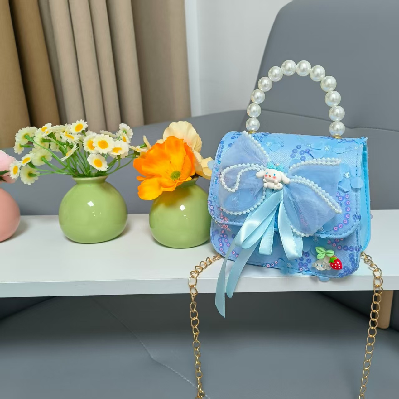 Bolso de perlas para niños arco de mariposa Melody Tiku bolso de cadena de Año Nuevo para niñas accesorios de billetera de Año Nuevo