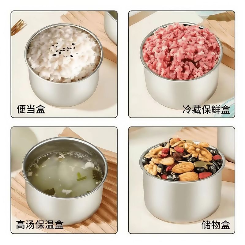 不锈钢带盖子保鲜碗家用冰箱收纳保鲜盒厨房圆形食材分装盒便当盒|undefined