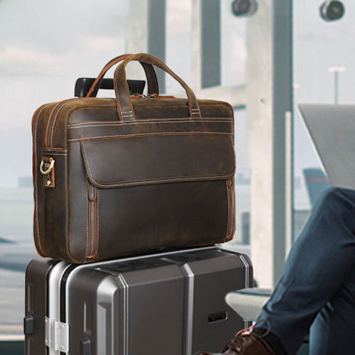 European and American genuine leather men's briefcase large capacity cowhide 17-inch laptop bag madrasa leather shoulder bag 