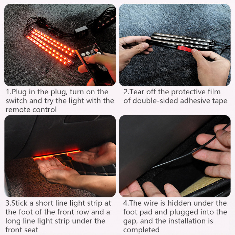 LED de automóviles LED de automóviles USB luz de atmósfera colorida luz de control de voz RGB lámpara de pie interior image 4