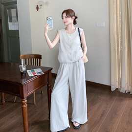 老钱风无袖马甲套装女夏季2026新款小个子气质高级感阔腿裤两件套