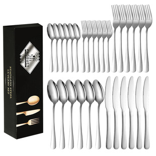 Cross-Border Popular Knife, Fork and Spoon Set 30-Piece Stainless Steel Tableware Titanium-Plated Hotel Steak Western Food Knife and Fork Gift Box