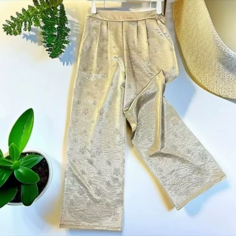 Длинные брюки в китайском стиле, новые широкие брюки с высокой талией для женщин, 2025, осенне-зимние утягивающие прямые брюки в национальном стиле, Новый год
