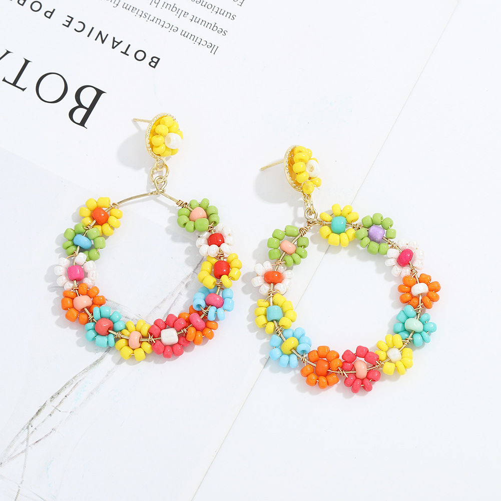 Hand-woven Beads Flower Alloy Earrings display picture 1