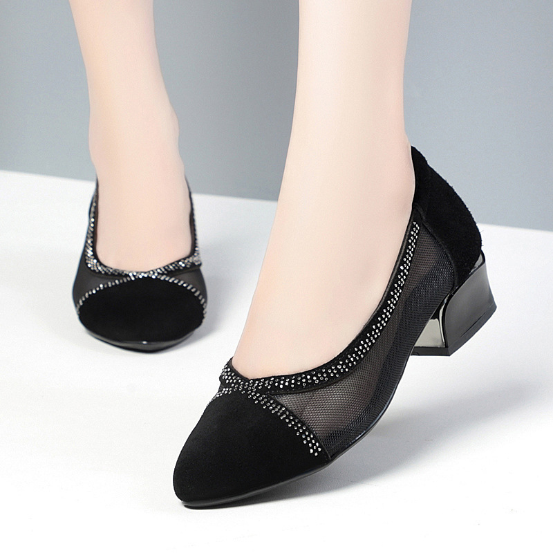Sandal nữ lưới thoáng khí đế mềm gót thấp 3,5 cm — Gót thấp 3,5 cm