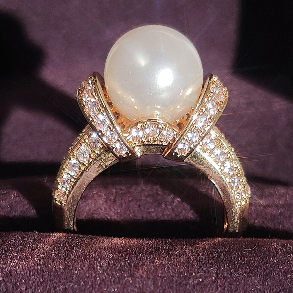 Fashion Round Copper Inlay Pearl Zircon Rings 1 Piece