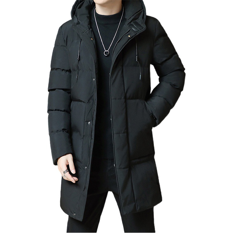 Cross-Border buen abrigo de algodón acolchado abrigo de longitud media de los hombres de color sólido con capucha de algodón acolchado abrigo de los hombres de mapache versátil superior de invierno ropa de hombre