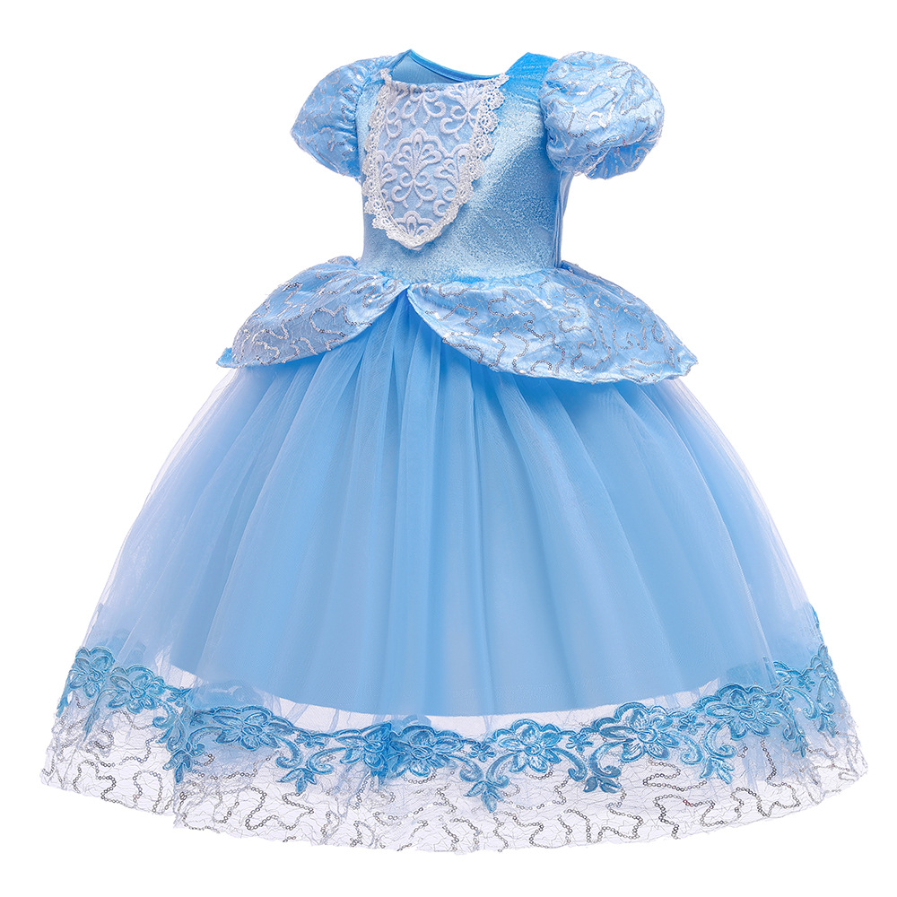 Nuevo Amazon vestido de los niños medio y grande Cenicienta puff manga vestido princesa vestido Navidad rendimiento