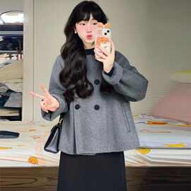 冬装独特超好看灰色短款呢子大衣女装秋冬季2025年新款毛呢外套潮