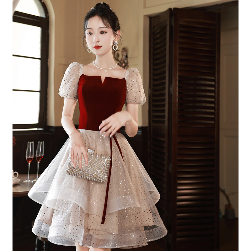 Summer French-Style Petite Bride's Wedding Toast Dress, Engagement Dress, Banquet Birthday Dress for Women