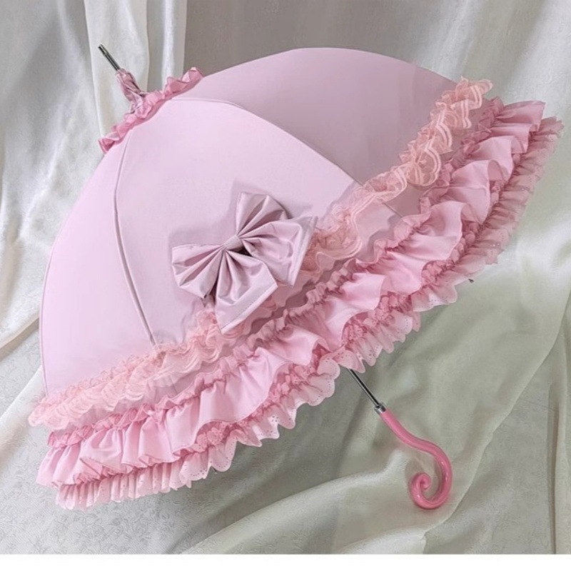 英伦公主蕾丝花边长柄防晒伞lolita造型女神配饰伞婚纱摄影道具伞